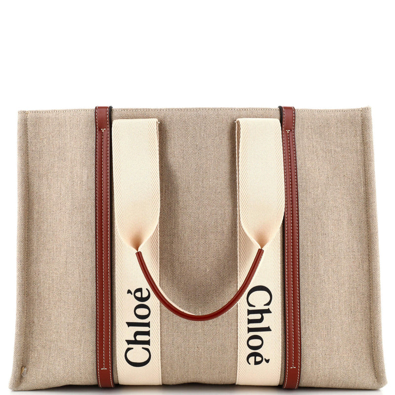 Chloe Woody Tote Canvas With Leather