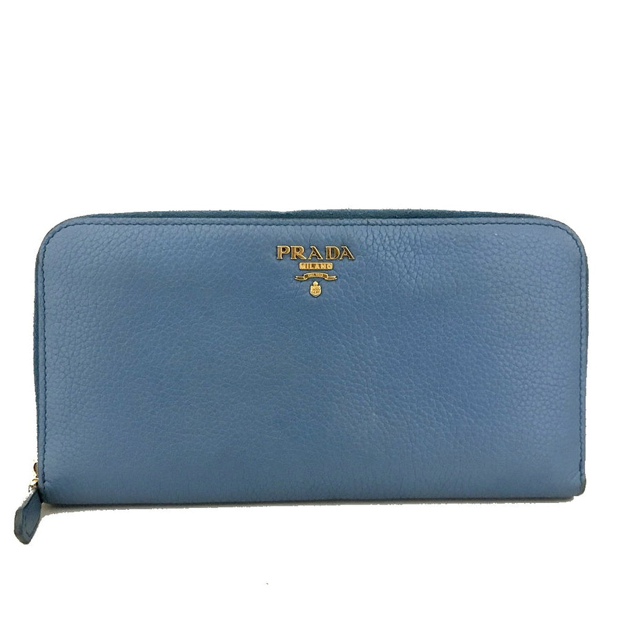 Prada Logo Vitello Leather Zip Around