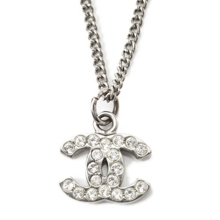 Chanel Cc Logo Pendant Necklace Silver-