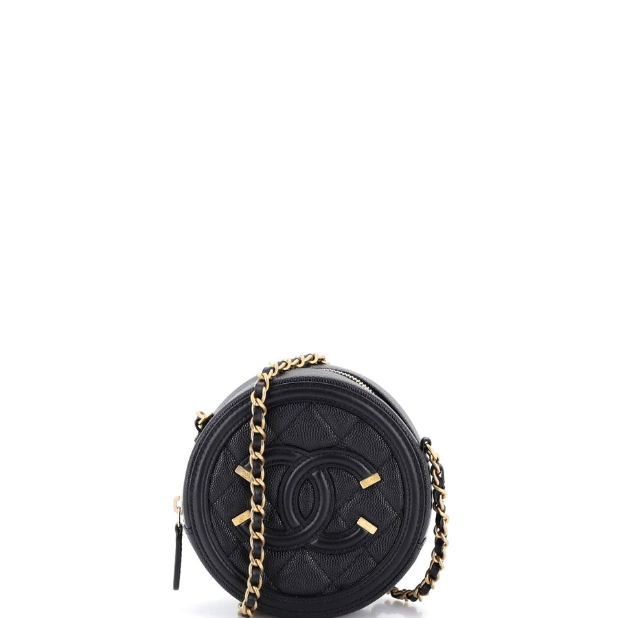 Chanel Filigree Round Clutch With Chain