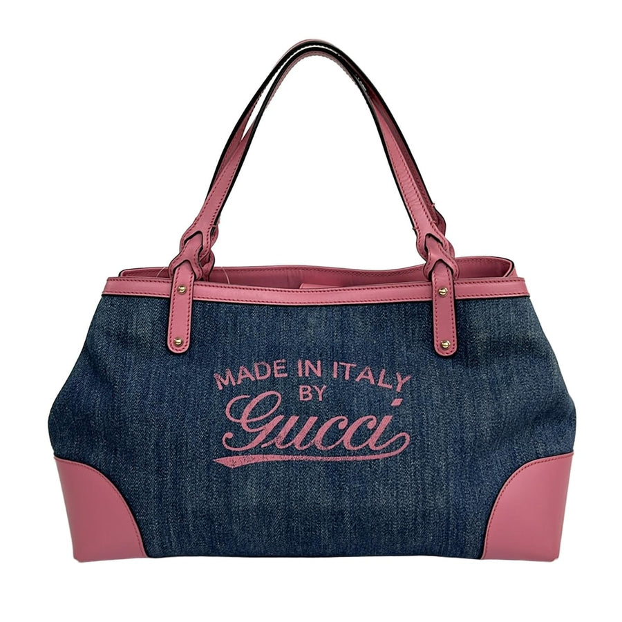 Gucci Craft Tote Bag Blue Pink Denim