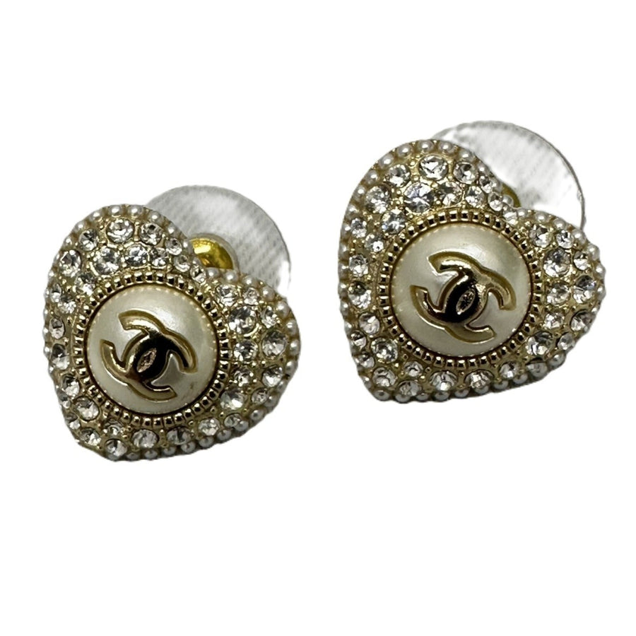 Chanel Cc Logo Heart Earrings Metal