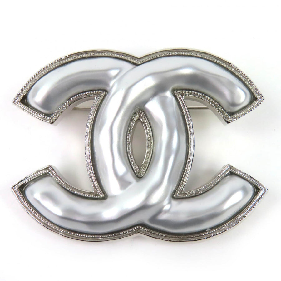 Chanel Cc Logo Brooch Sterling Silver