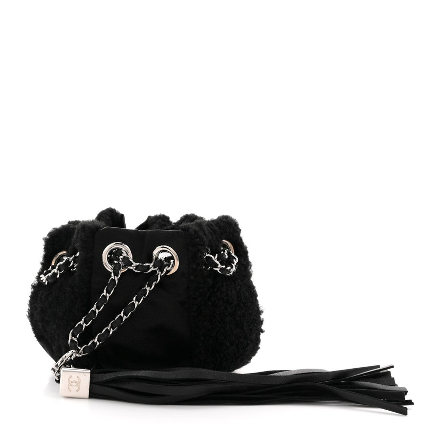 Chanel Fur Satin Drawstring Tassel Sac