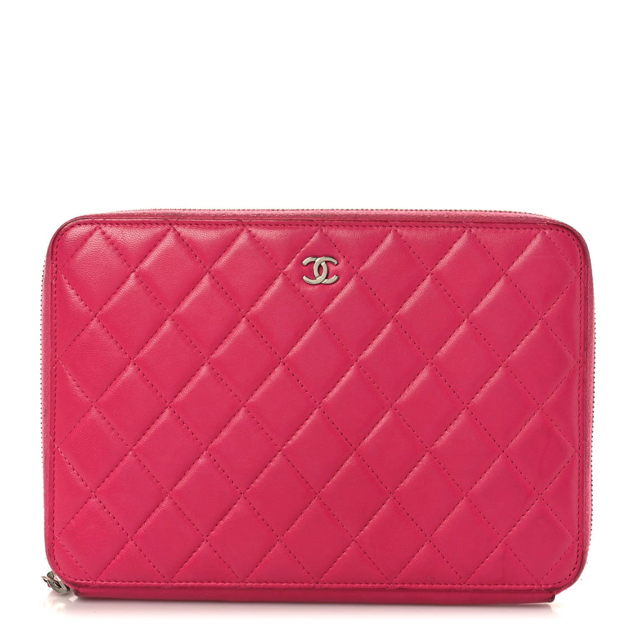 Chanel Lambskin Quilted Large Zip Around