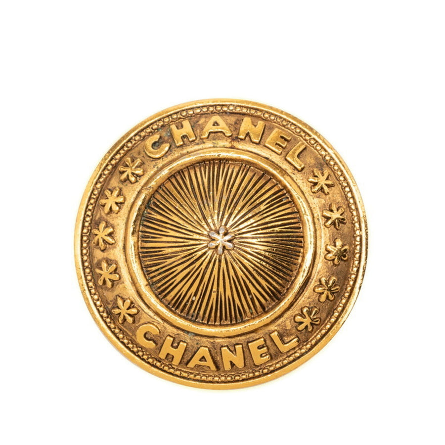 Chanel Vintage Round Brooch Gold Plated