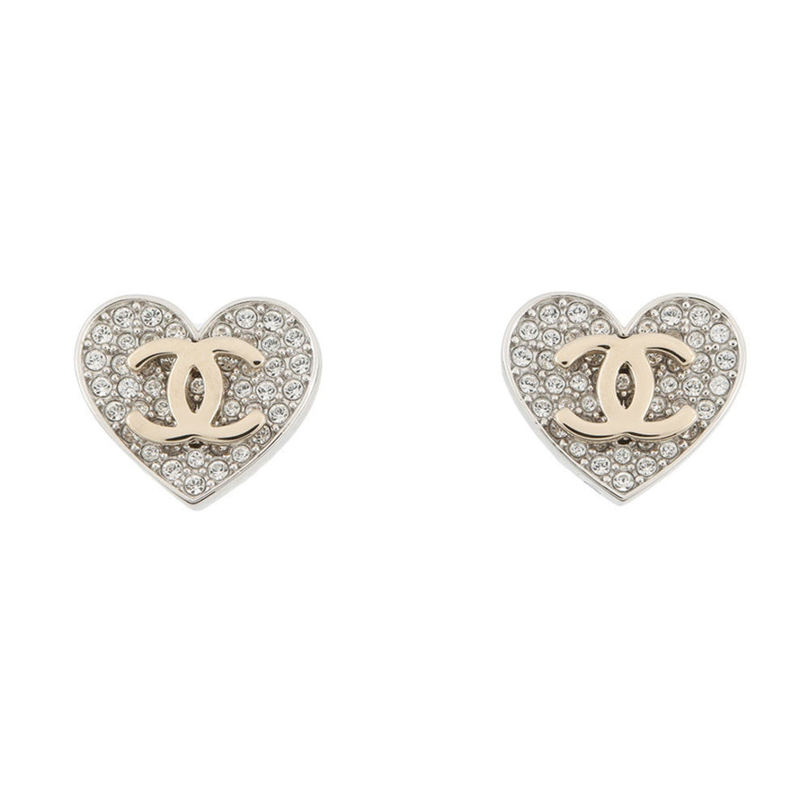 Chanel Cc Logo Heart Earrings Gold-Tone