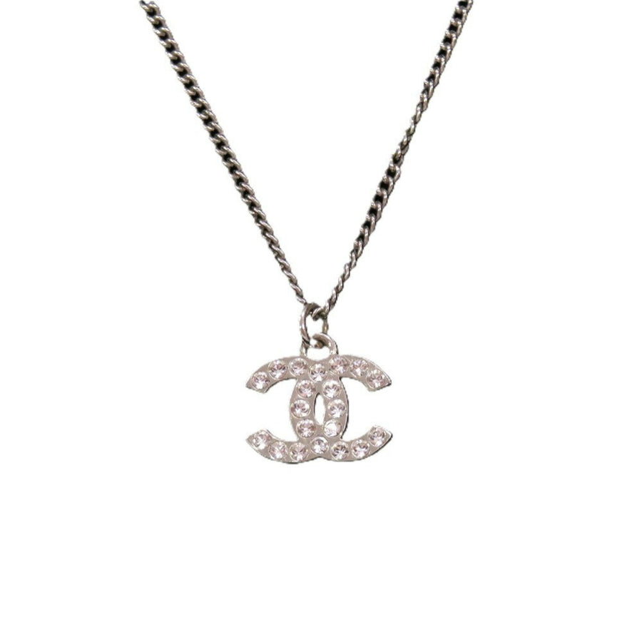Chanel Cc Logo Pendant Necklace Silver-