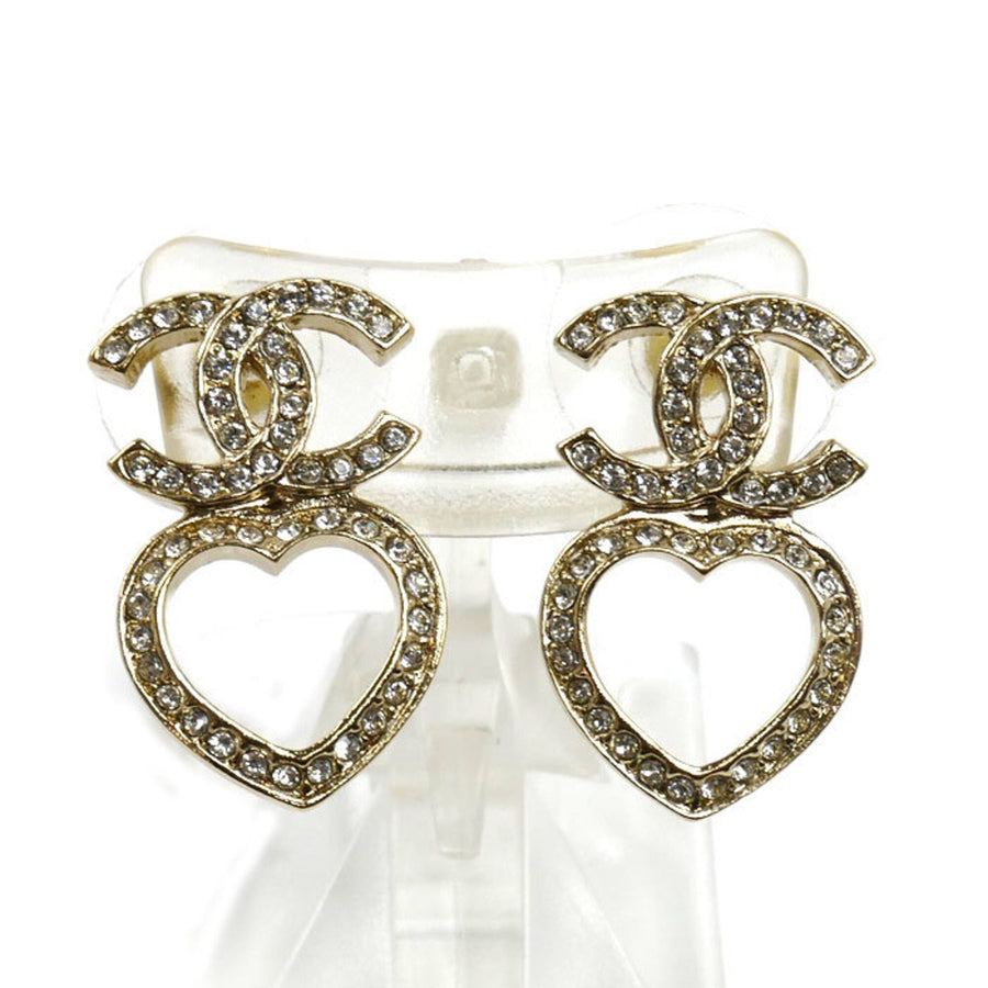 Chanel Cc Logo Heart Earrings Metal