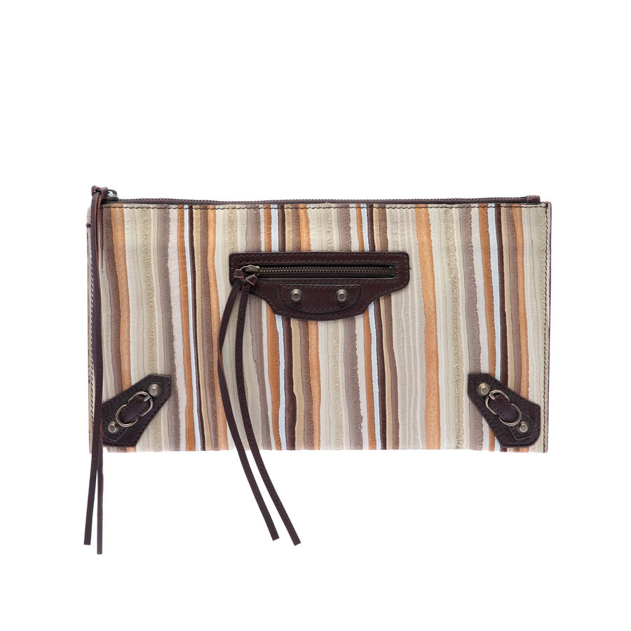 Balenciaga Suede Striped Papier Clutch