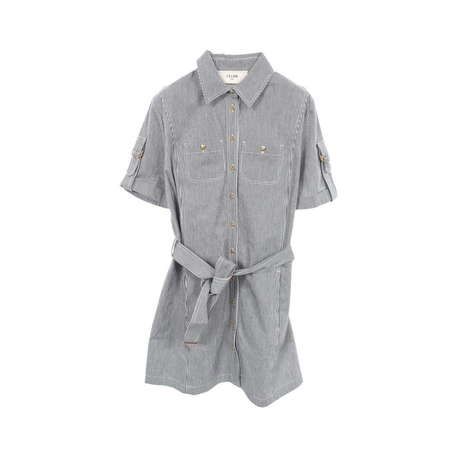 Celine Triomphe Button Striped Denim