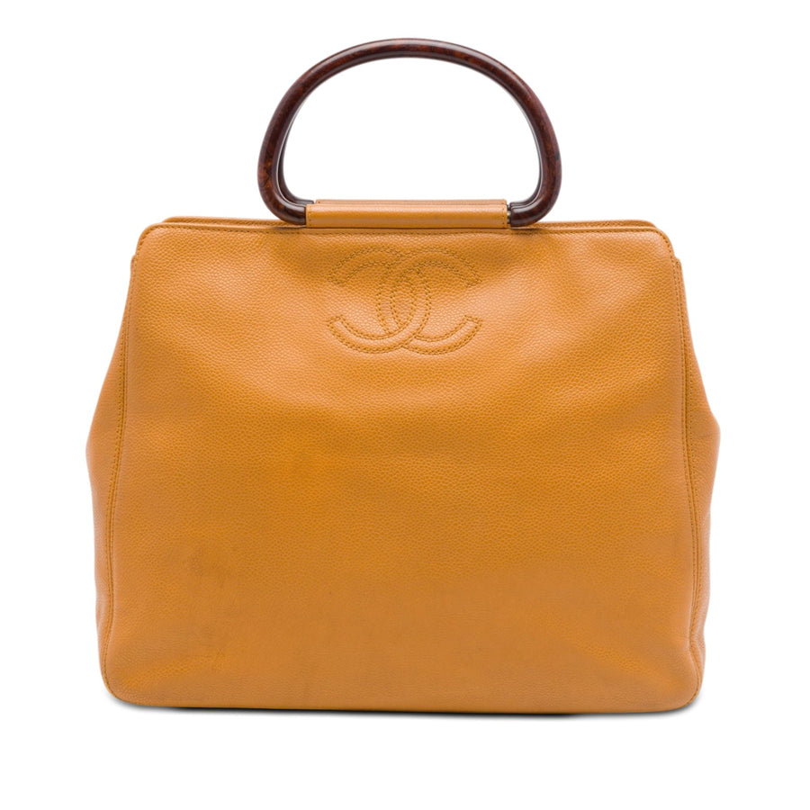 Chanel Cc Caviar Wood Top Handle Tote