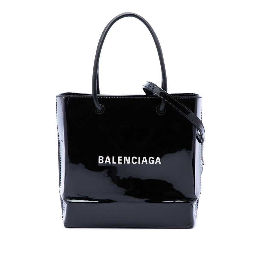 Balenciaga Patent Logo Shopping Tote Xxs