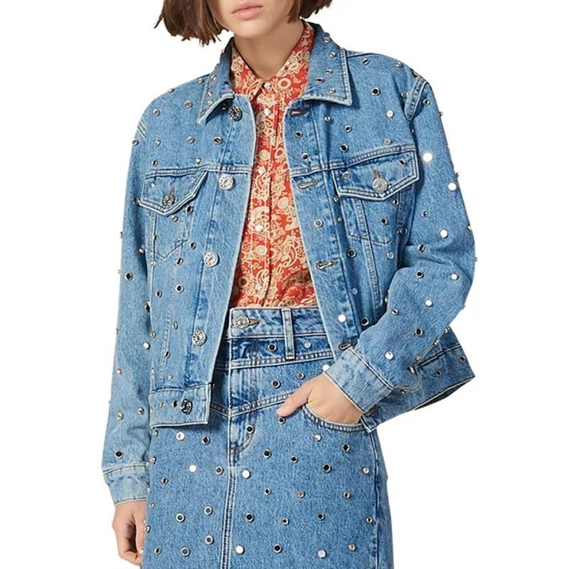 Sandro Paris Mirrored Grommet Denim