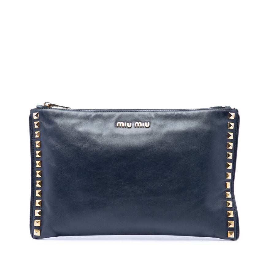 Miu Studded Leather Zip Clutch