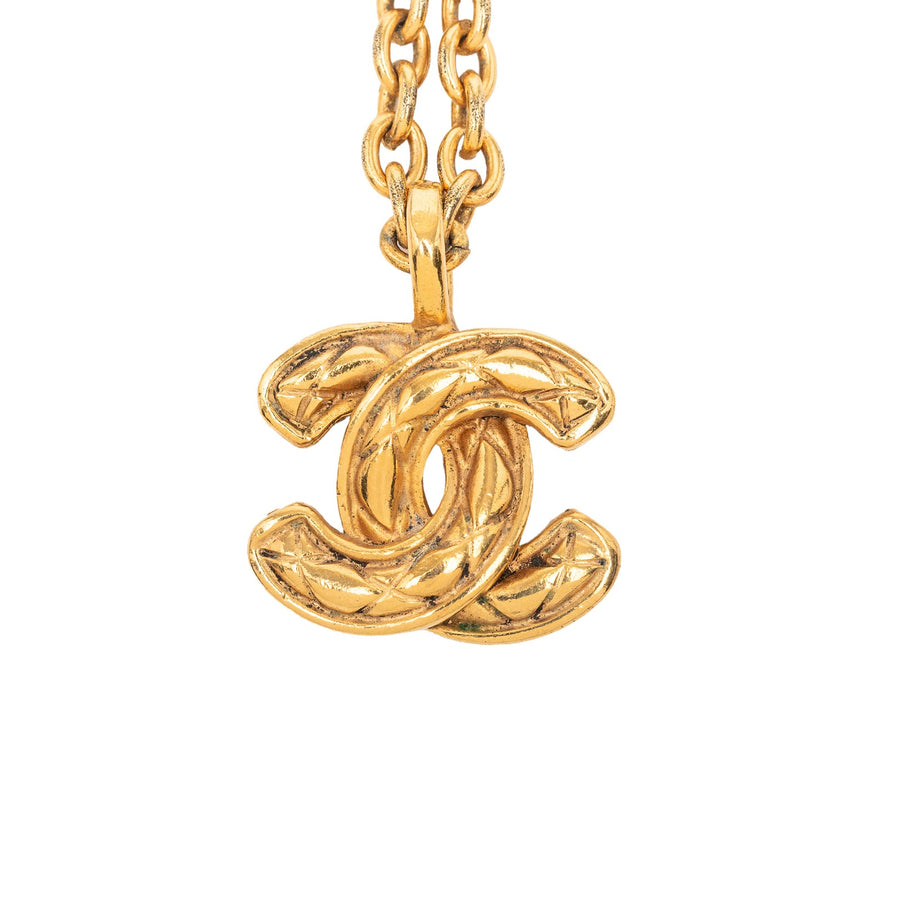 Chanel Gold Plated Quilted Cc Pendant