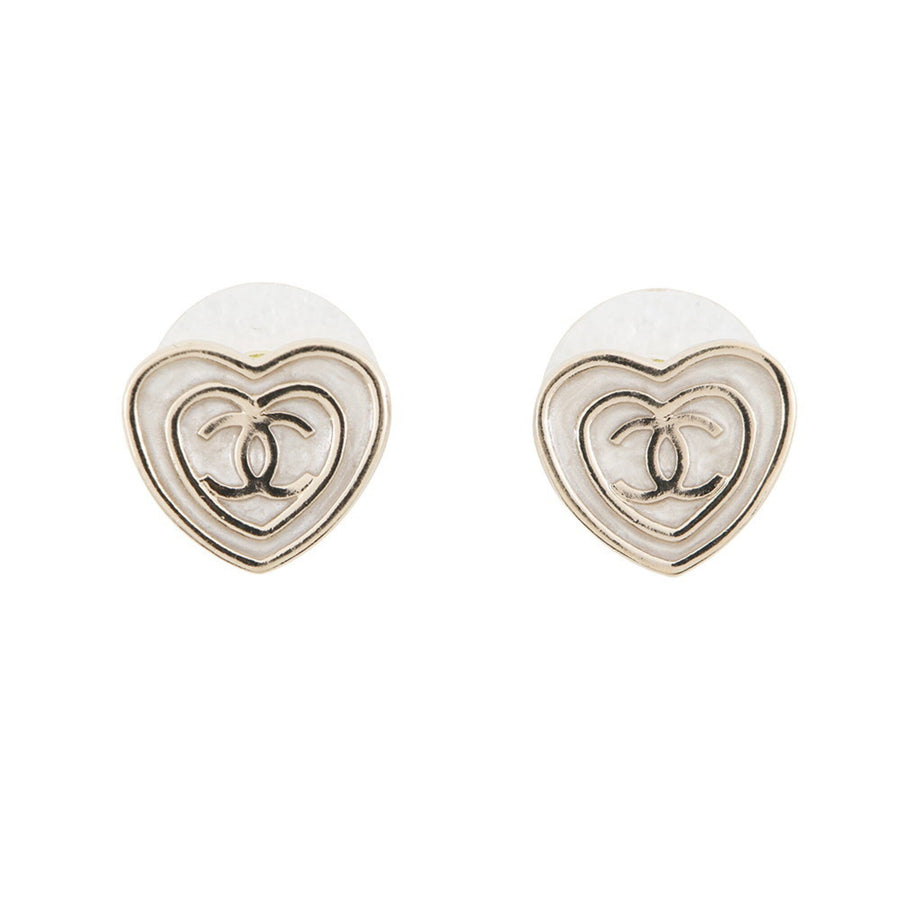 Chanel Cc Logo Heart Earrings Metal