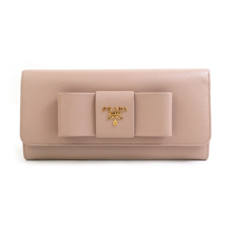 Prada Bifold Long Wallet Pink Beige