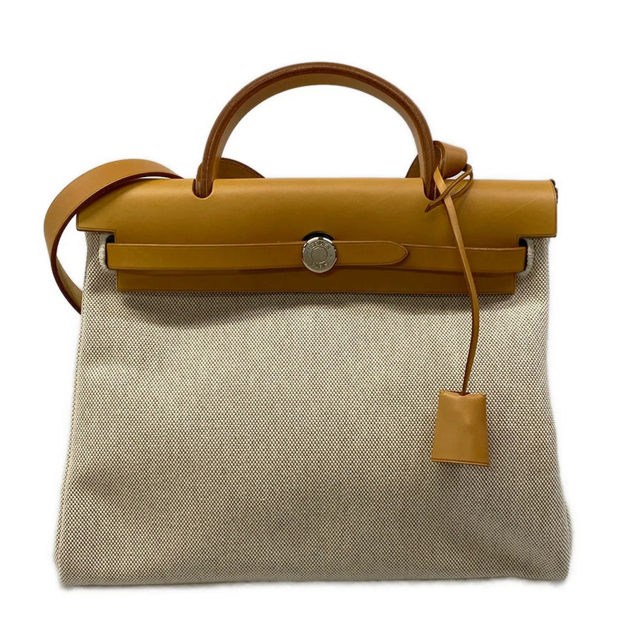 Hermes Herbag Pm Beige Brown Toile H Box