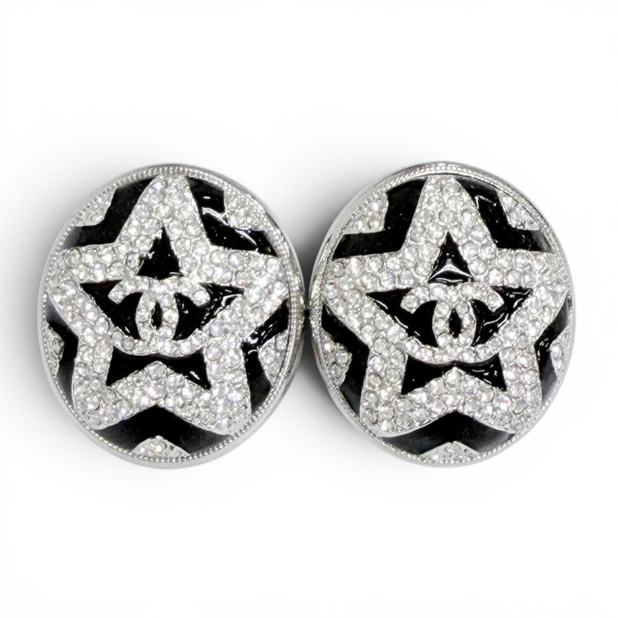 Chanel Cc Logo Star Earrings Sterling