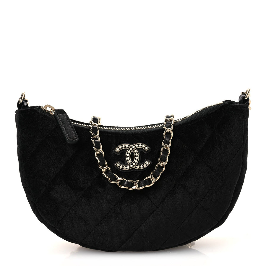 Chanel Velvet Crystal Quilted Chain Hobo