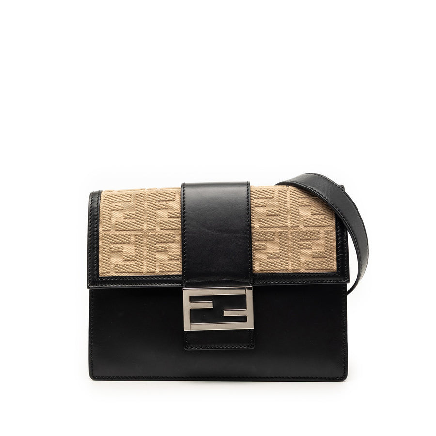 Fendi Calfskin And Canvas Ff Flat
