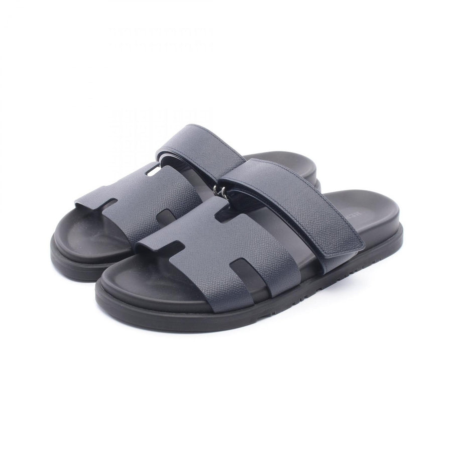 Hermes Chypre Sandals Flat Leather Navy