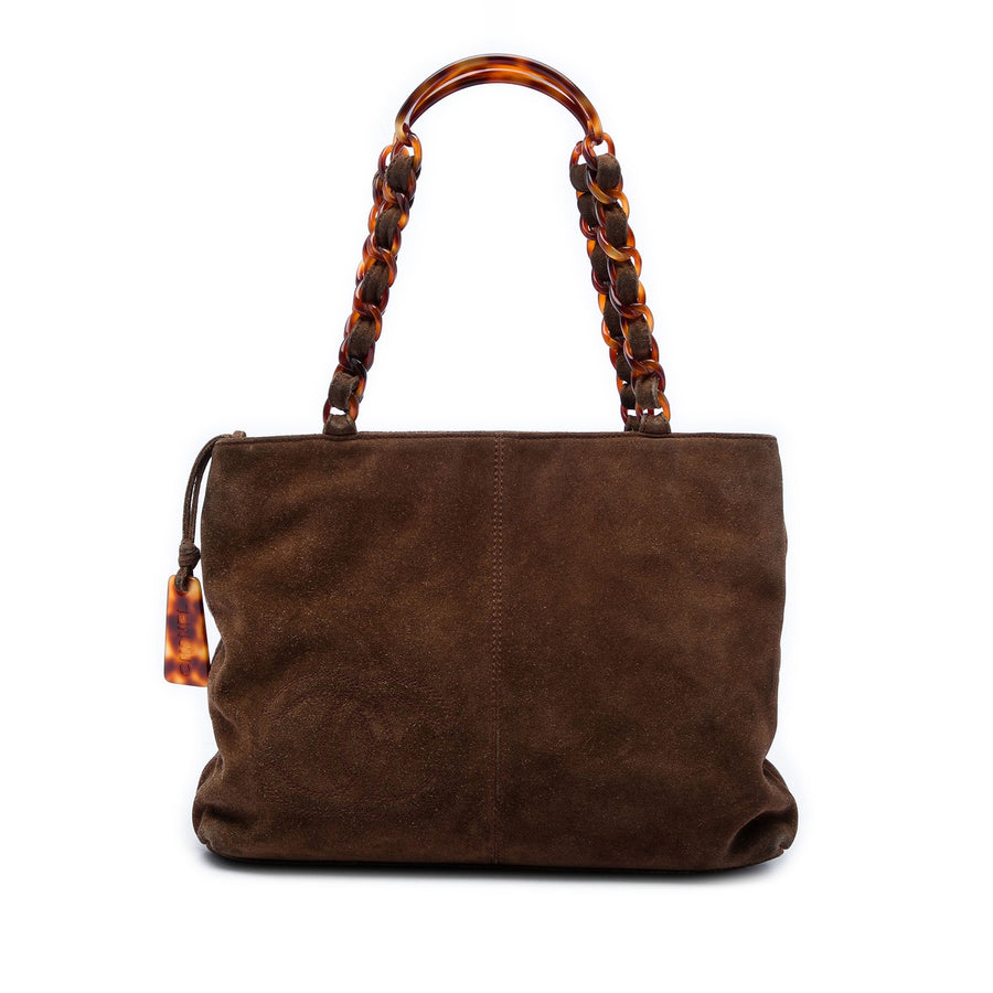 Chanel Cc Suede Tortoise Chain Tote Pre-