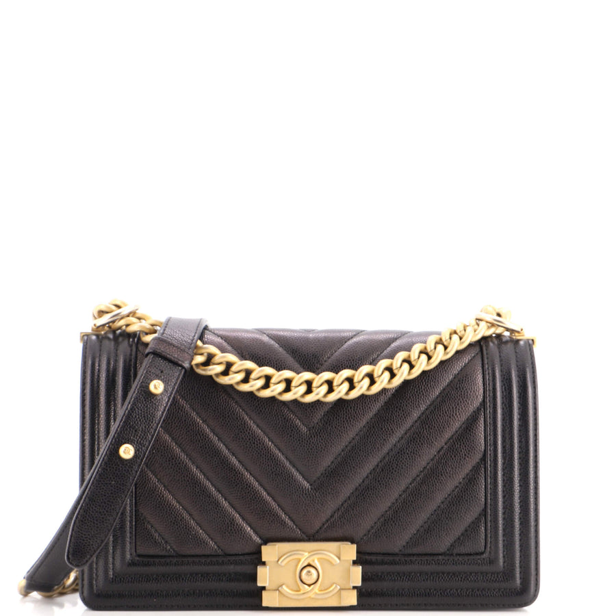 Chanel Boy Flap Bag Chevron Caviar Old