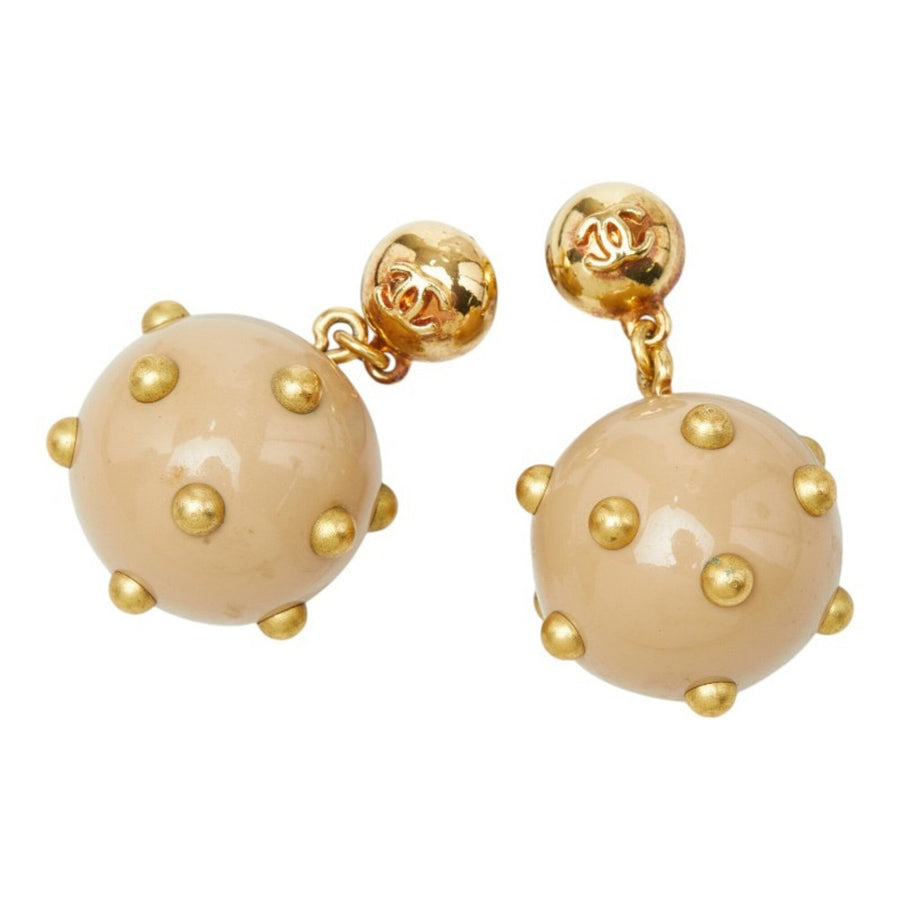 Chanel Cc Logo Stud Ball Earrings Gold-
