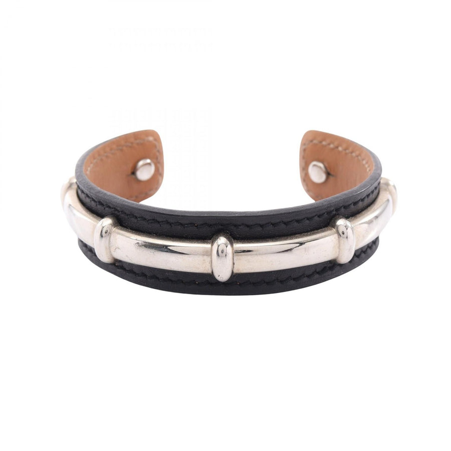 Hermes Agata Bangle Leather Metal Black