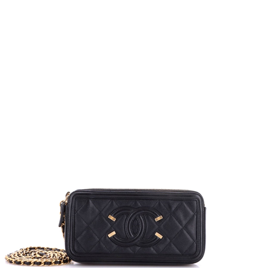 Chanel Filigree Double Zip Clutch With