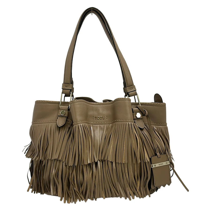 Tod's Gray Beige Leather Shoulder Bag
