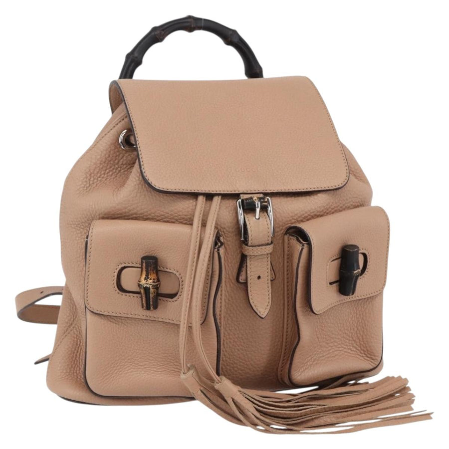 Gucci Bamboo Backpack Leather Beige Gold
