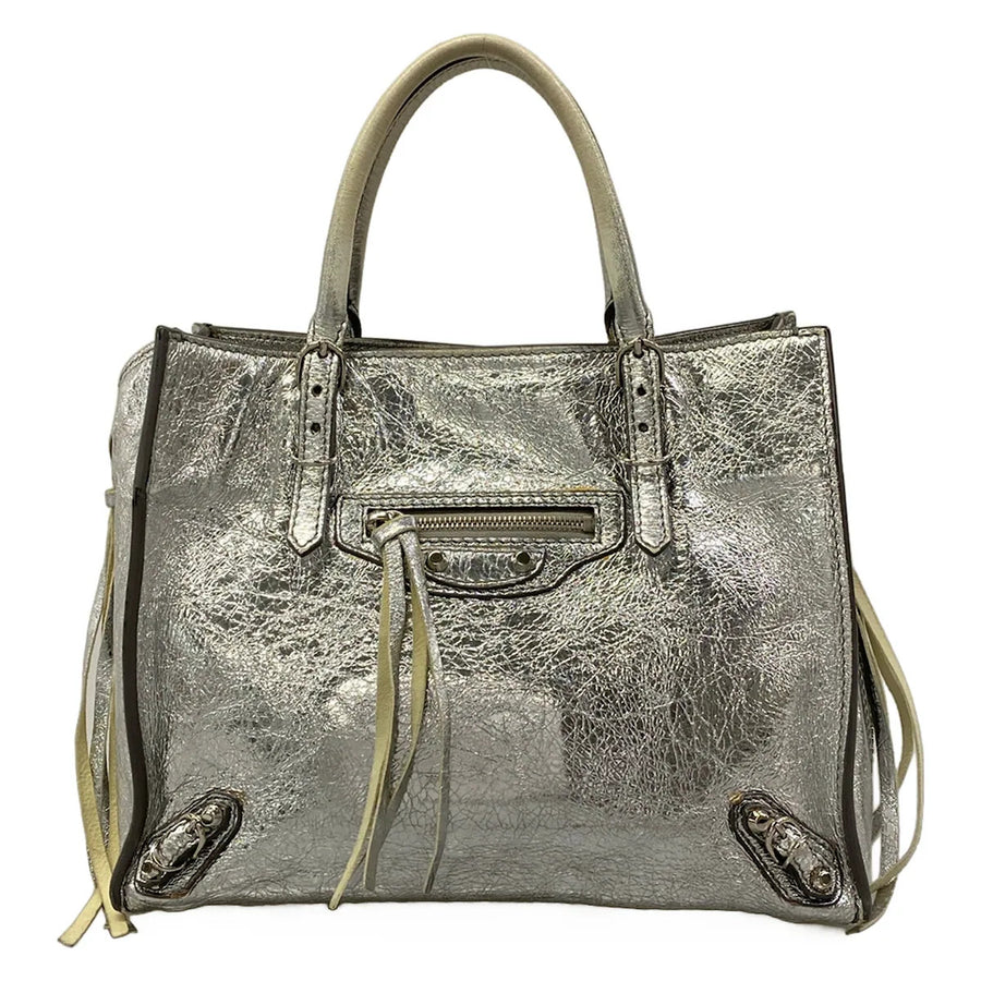 Balenciaga Mini Papier A4 Silver Leather