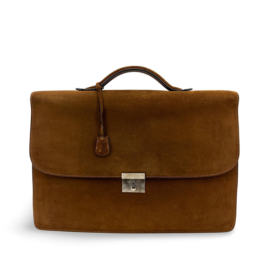 Valextra Suede Briefcase Brown