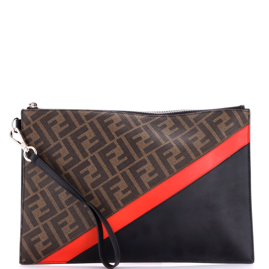 Fendi Zip Flat Wristlet Pouch Zucca