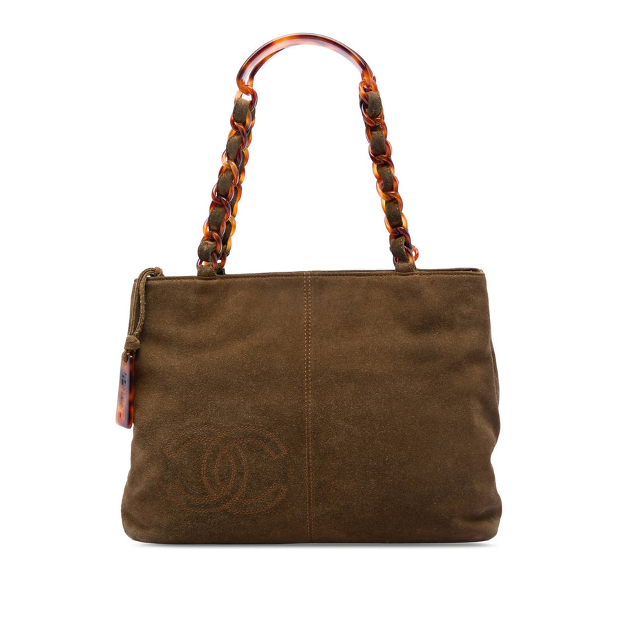 Chanel Cc Suede Tortoise Chain Tote Pre-
