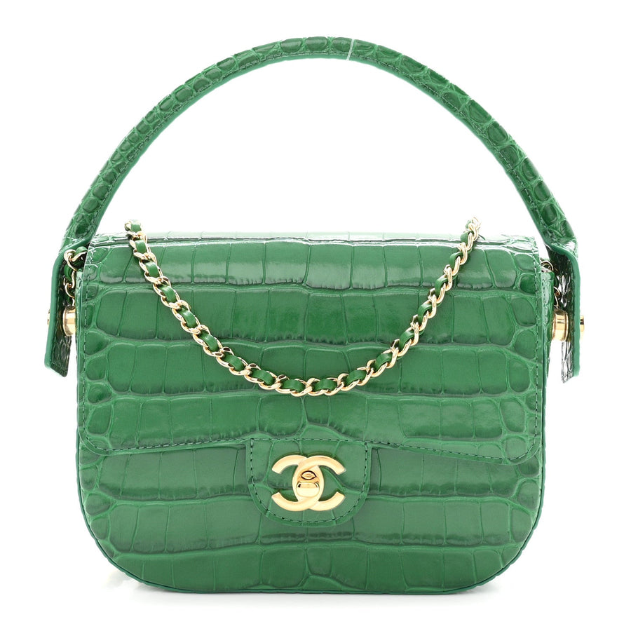 Chanel Calfskin Crocodile Embossed Turn