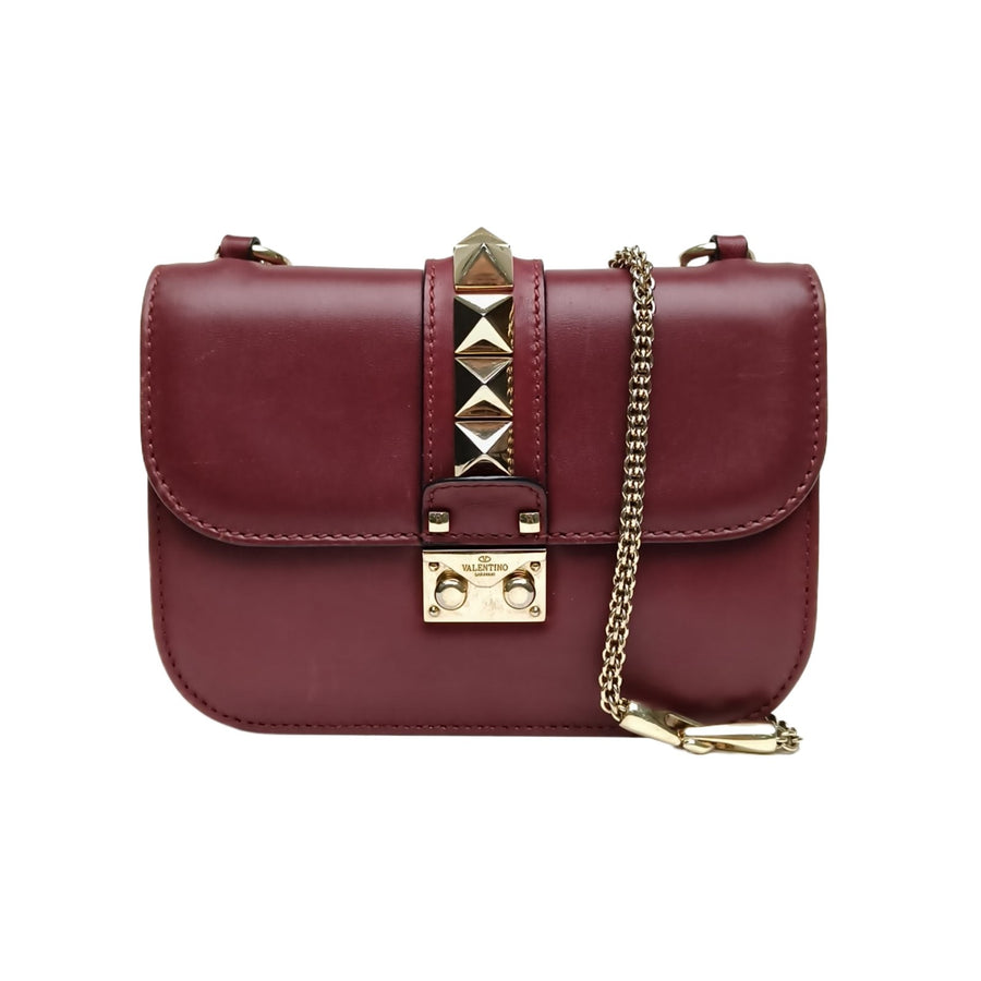 Valentino Red Rivet Chain Bag Calfskin