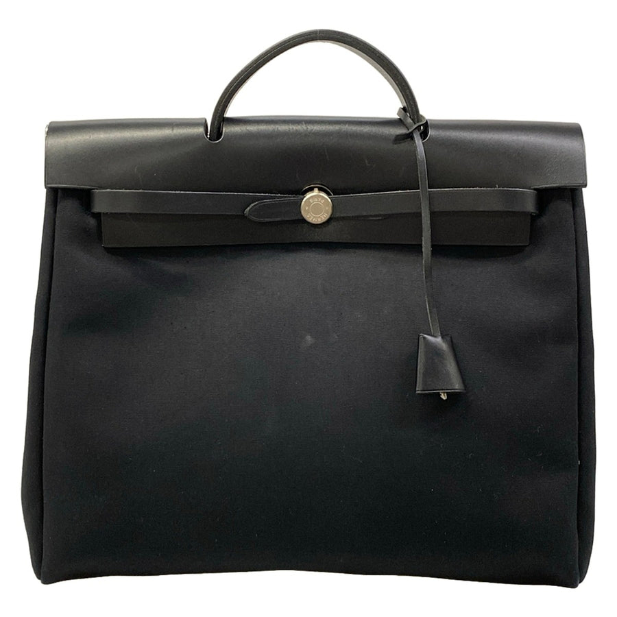 Hermes Her Bag Mm Black Toile Officier