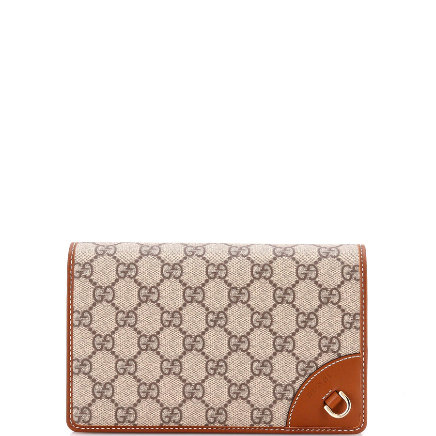 Gucci Emblem Wallet On Strap Gg Coated