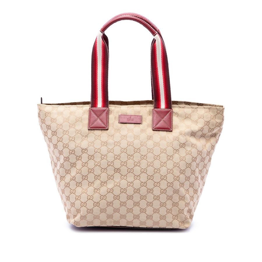 Gucci Gg Canvas Web Tote Pre-Loved Beige