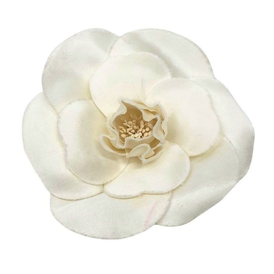 Chanel Enamel Corsage Brooch Satin White