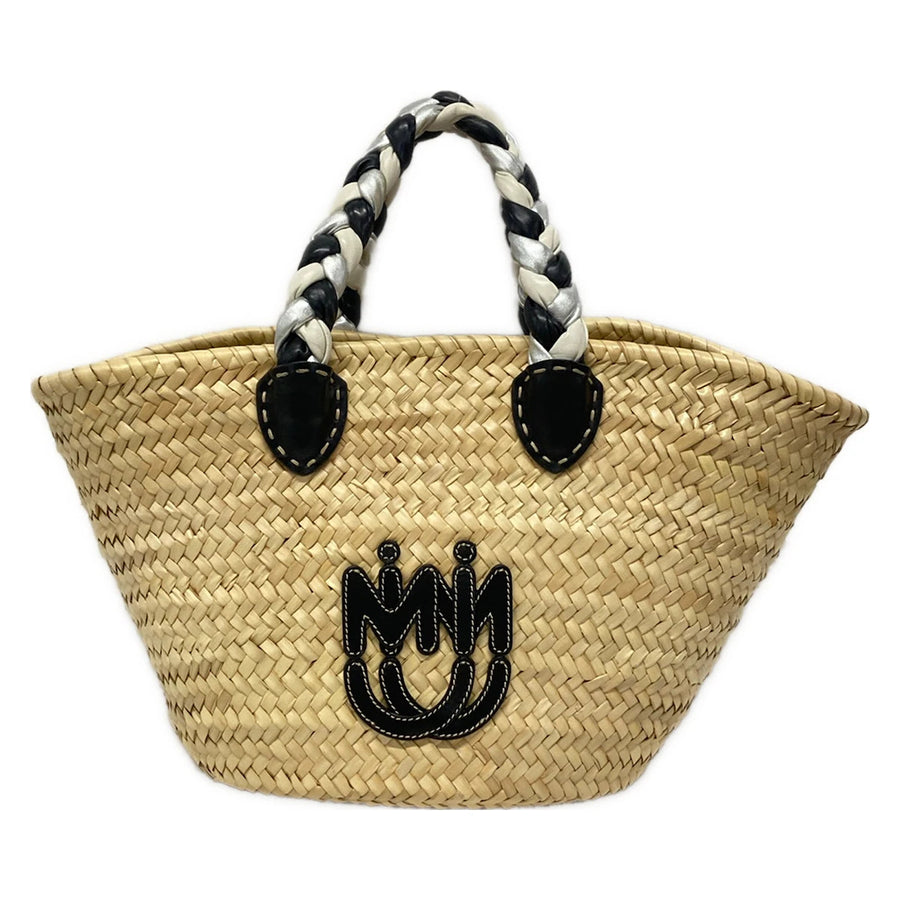 Miumiu Beige Black White Raffia Leather