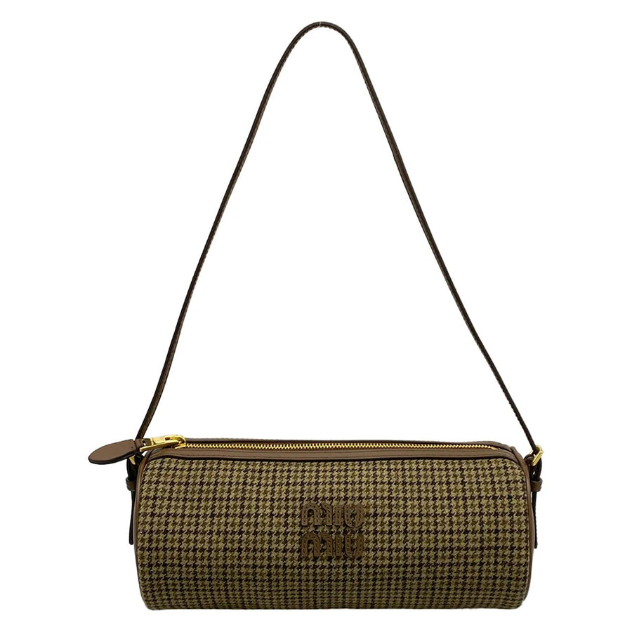 Miumiu Beige Dark Brown Wool Leather