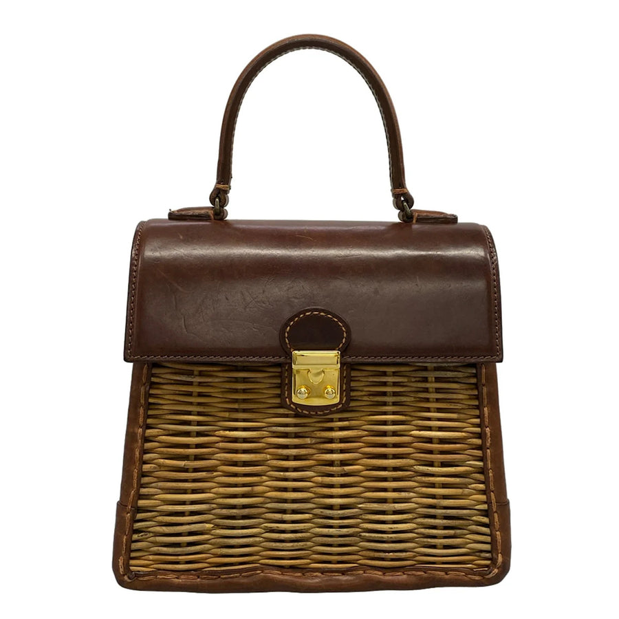 Ebagos Beige Dark Brown Rattan Leather