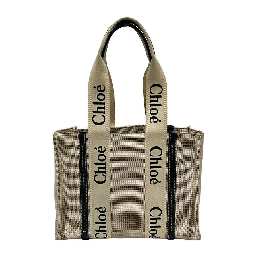 Chloe Woody Medium Tote Bag Cream Brown