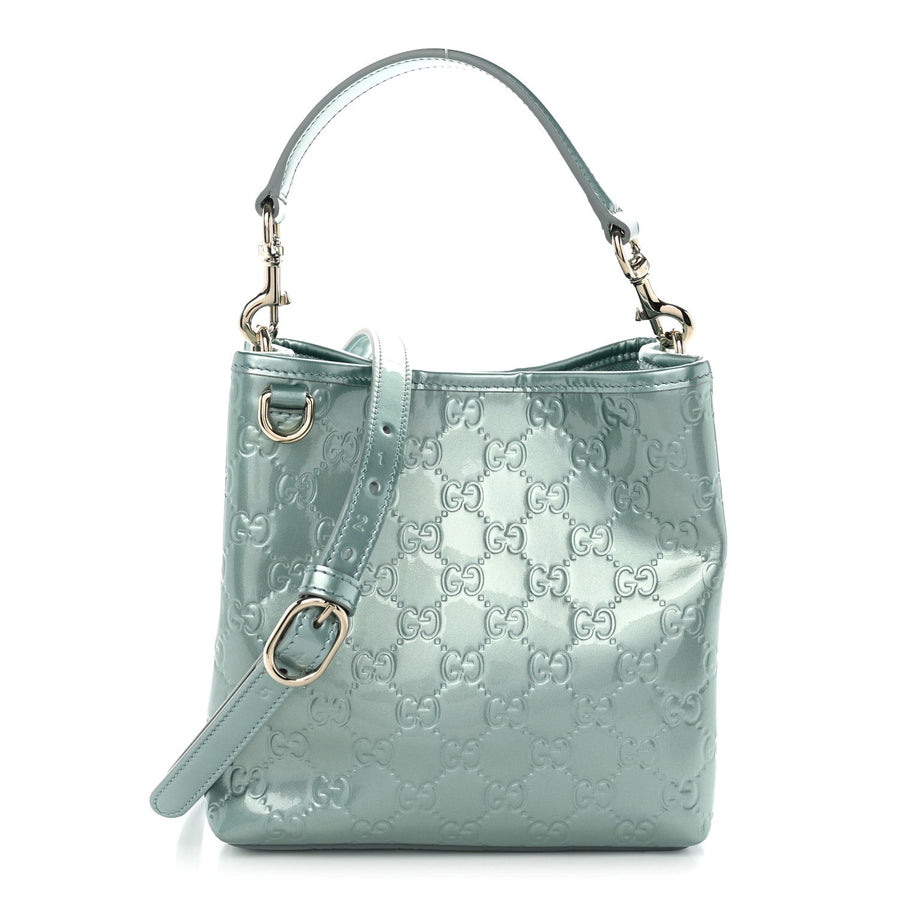 Gucci Patent Gg Emblem Small Bucket Bag
