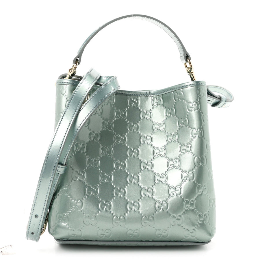Gucci Patent Gg Emblem Small Bucket Bag